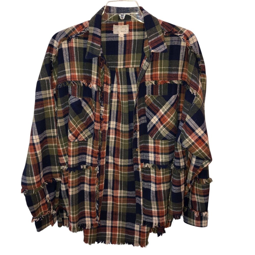 Oli & Hali Womens XXL Raw Hem Fringe Plaid Shirt Flannel OVERSIZED Shacket Top
